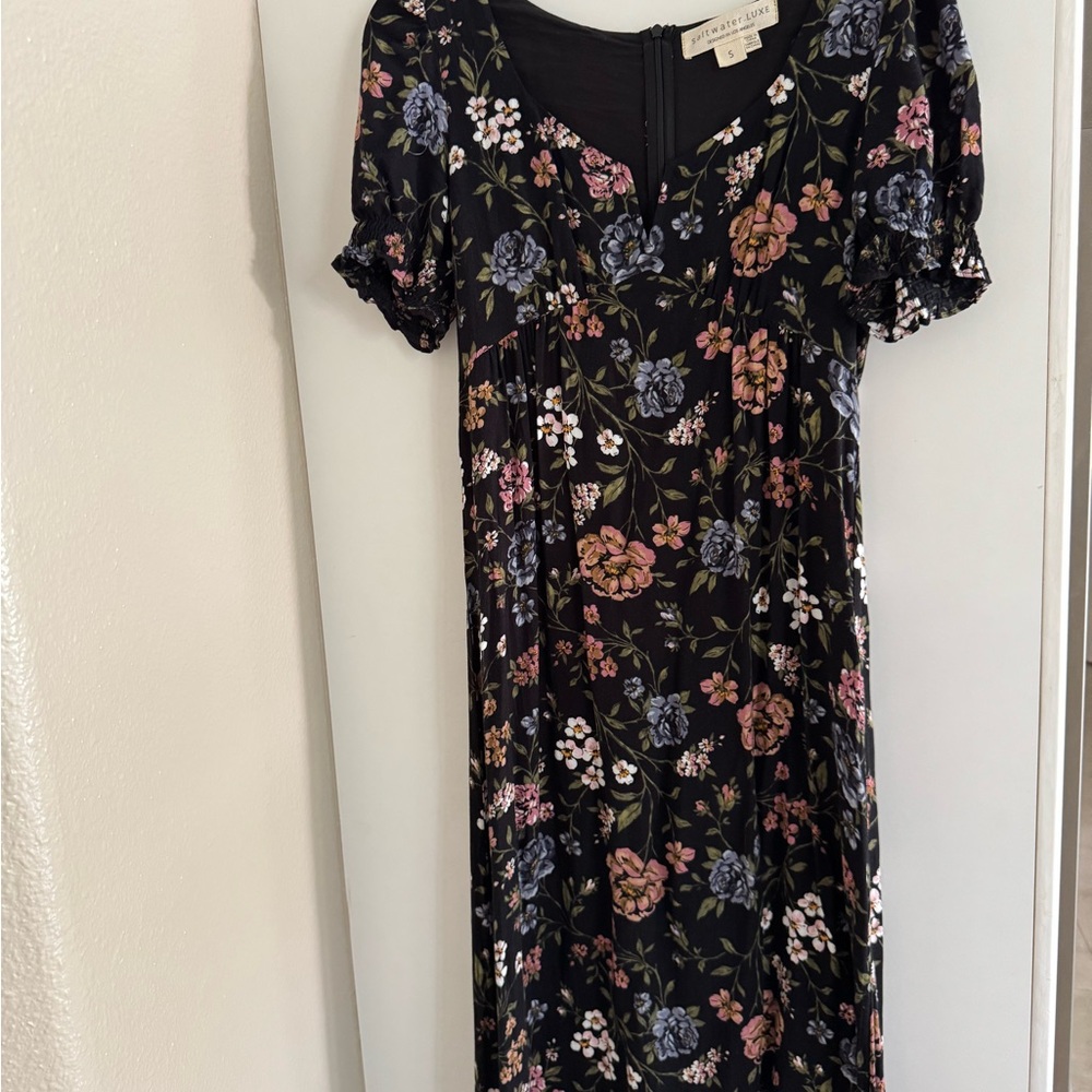 Saltwater LUXE Black Floral Midi Dress
